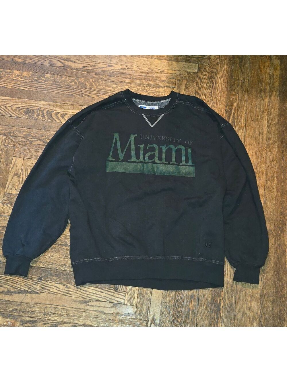 VTG Miami Hurricanes Sweatshirt Men's XXL Black Green USA Made Russell Athletic